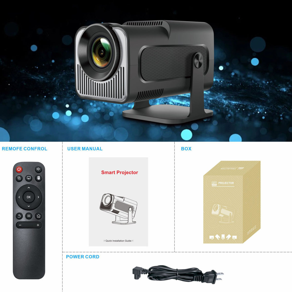 Black HY320 Mini projector with compact desktop design