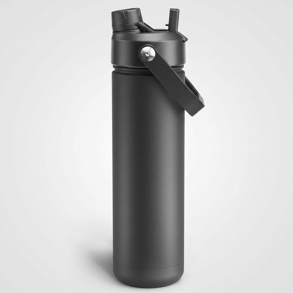 Black insulated drink bottle for keeping beverages cold during daily use