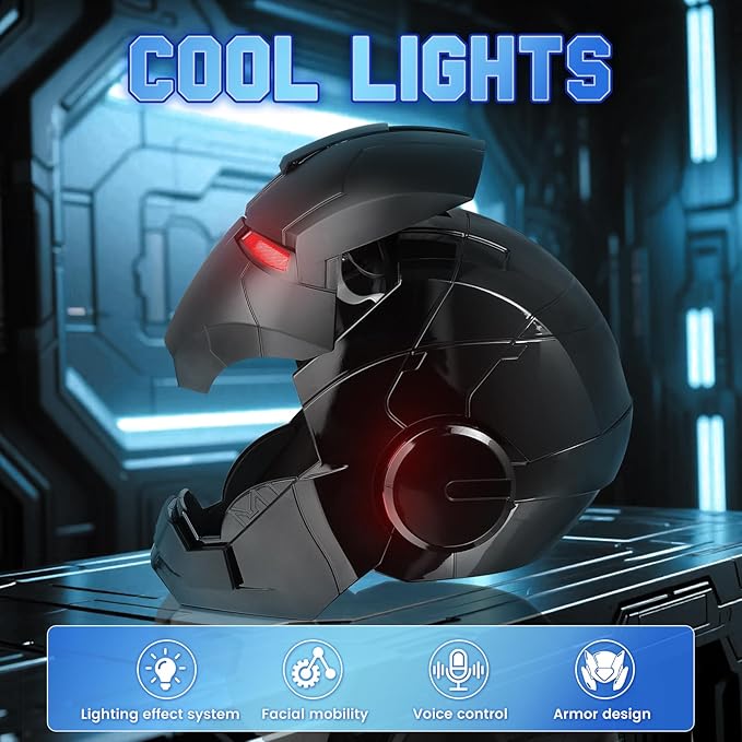 Black LED costume helmet side view with red light detail