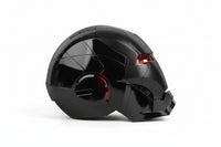 Black light-up cosplay helmet front view for role play display
