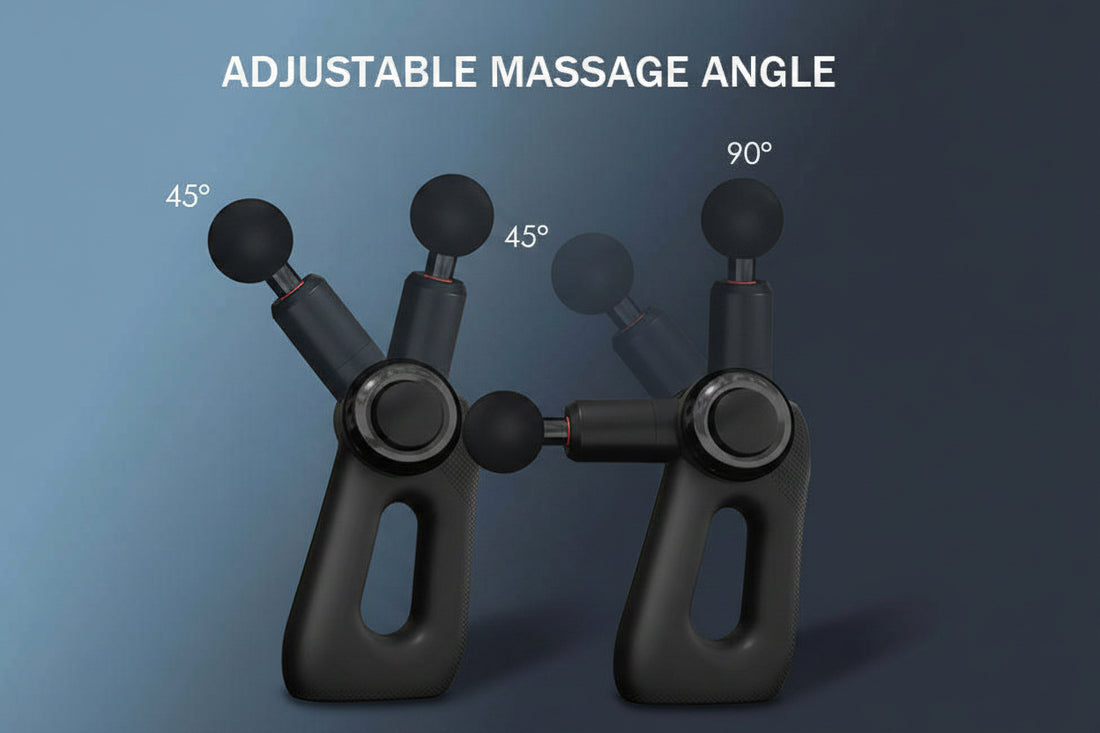 Black percussion body massager with carrying case and massage heads