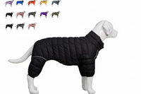 Black Reflective Dog Jacket With Four-Leg Design And Zipper Opening