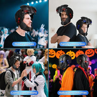 Black role play helmet shown with product box packaging