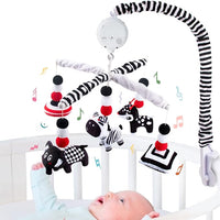 Black and white baby crib mobile with hanging nursery shapes