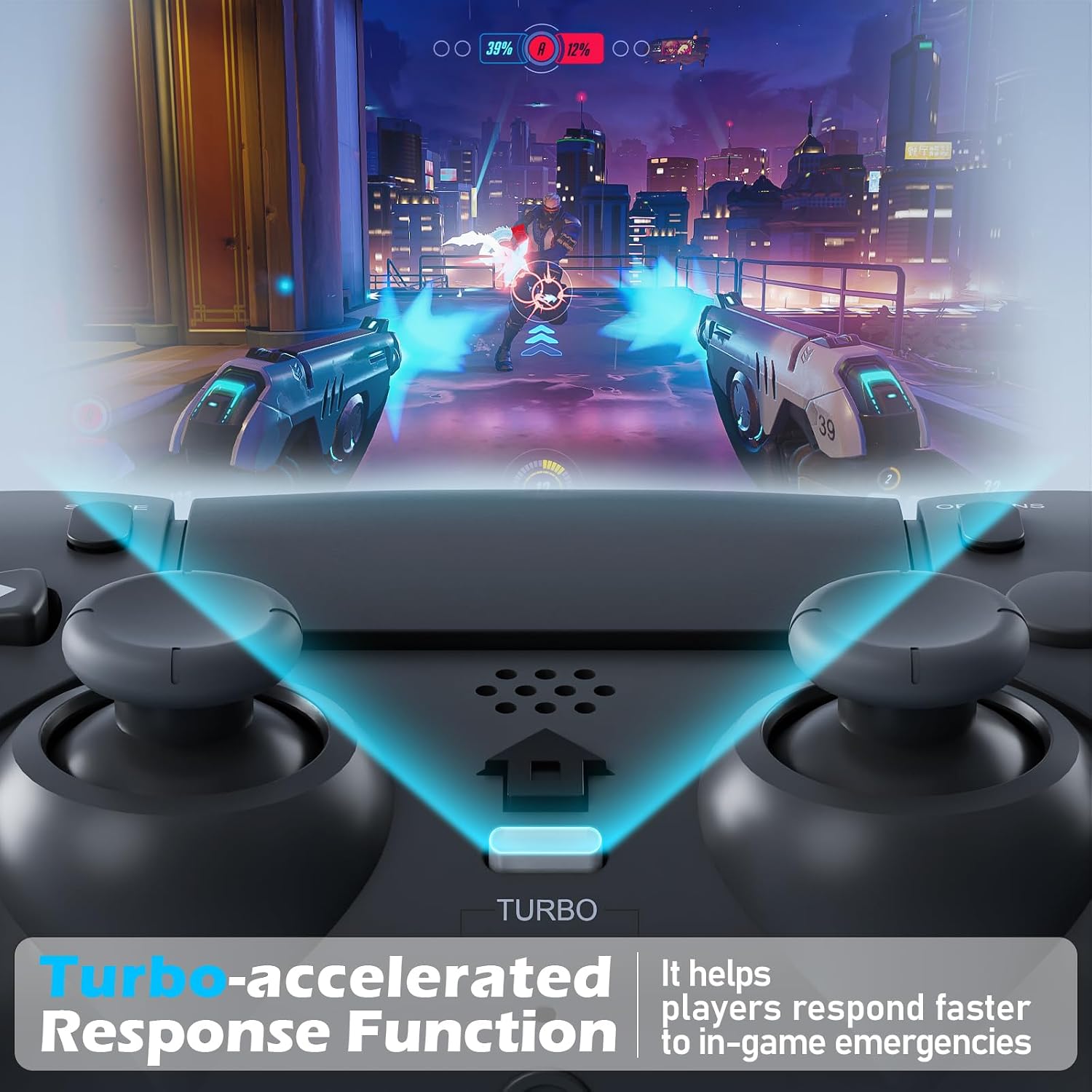 Black wireless gaming controller side view