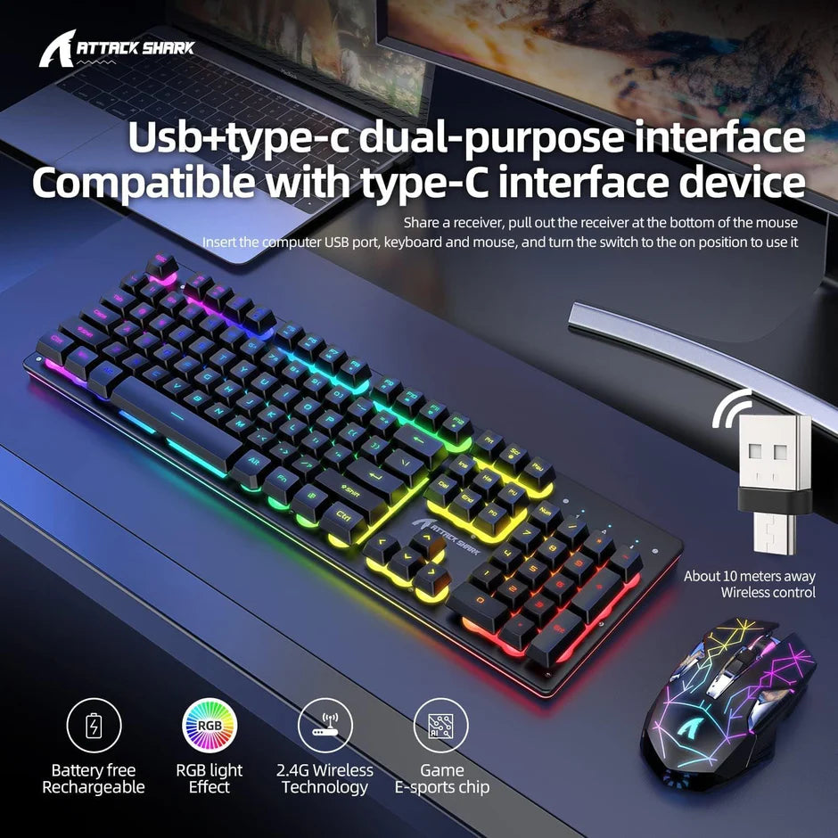 Black wireless keyboard and silent mouse placed on modern desk setup