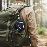 Black wireless speaker with LED light for daily audio use