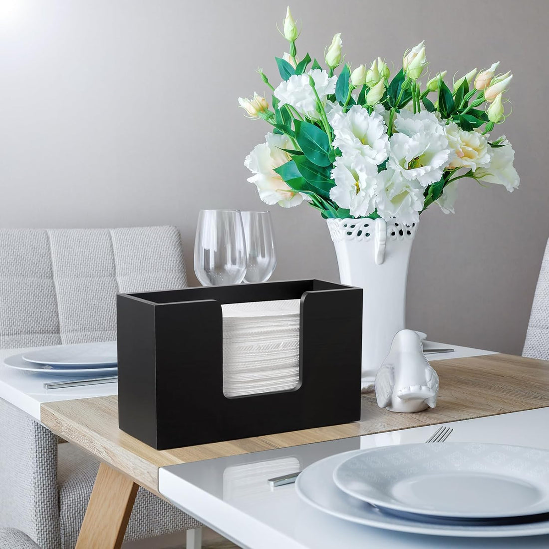 Black wood guest towel holder for folded hand towels