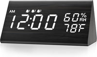 Black wooden digital alarm clock with large numbers for bedroom and office