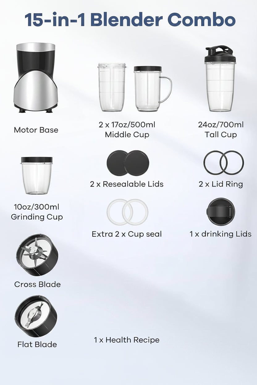Personal blender and grinder with kitchen preparation accessories