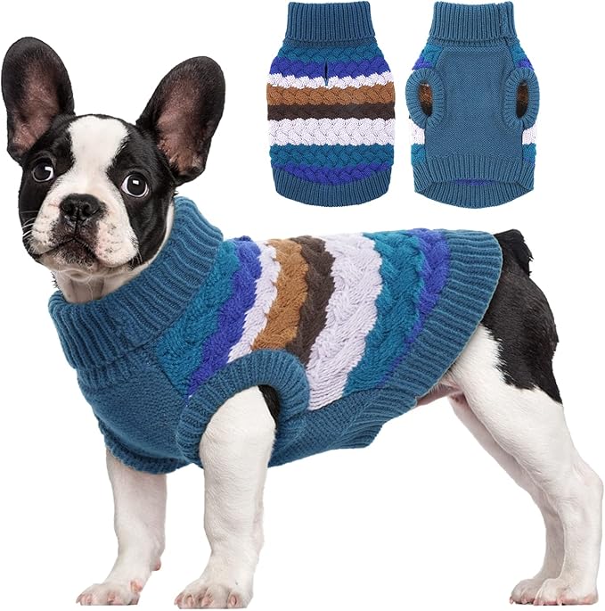 Blue Knit Dog Sweater With Harness Opening For Small Dogs