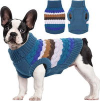 Blue Knit Dog Sweater With Harness Opening For Small Dogs