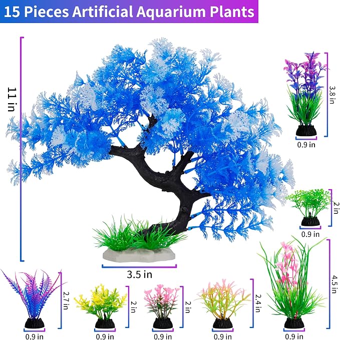 Blue Artificial Plant Set for Fish Tank and Aquarium Decor