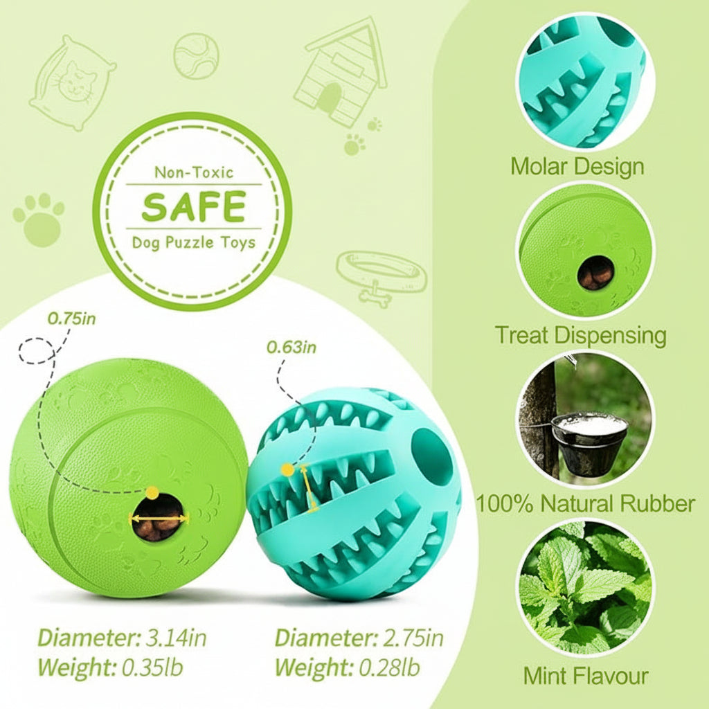 Blue and green dog treat ball toys for regular pet play