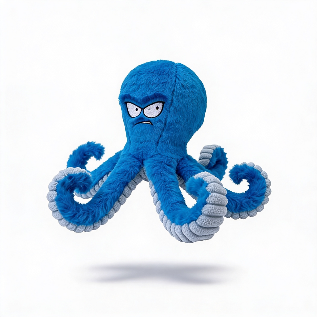Blue octopus plush dog toy with crinkle sound design