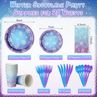  Blue and purple snowflake paper plates for winter party decorations