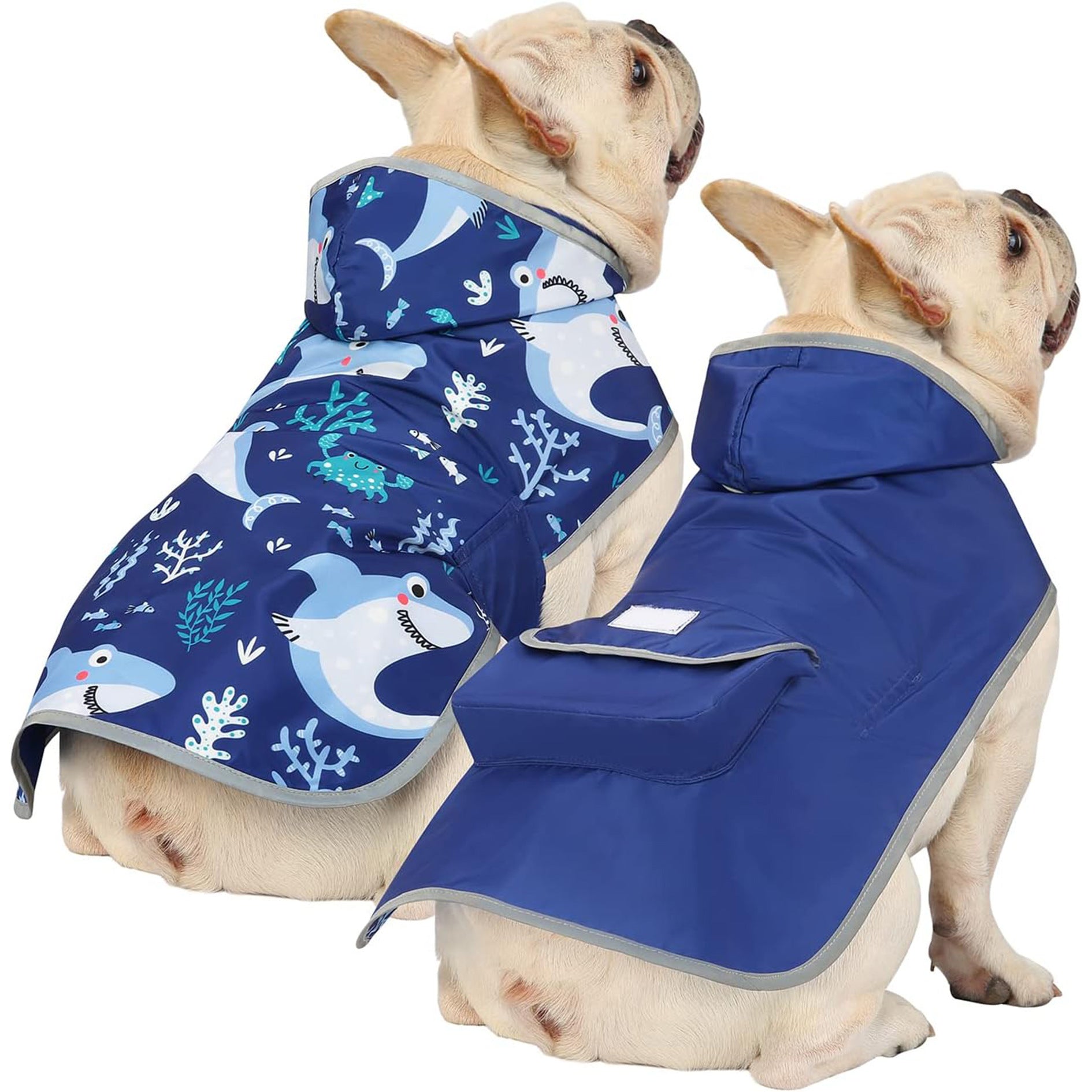 Blue Reversible Hooded Dog Raincoat With Lightweight Polyester Design