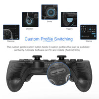 Bluetooth controller set placed on desk with gaming device setup