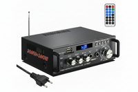 Rear view of Bluetooth digital audio amplifier with speaker outputs, input ports, and connectivity options.