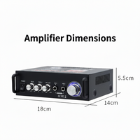 High-power Bluetooth audio amplifier connected to home speakers, demonstrating music playback.