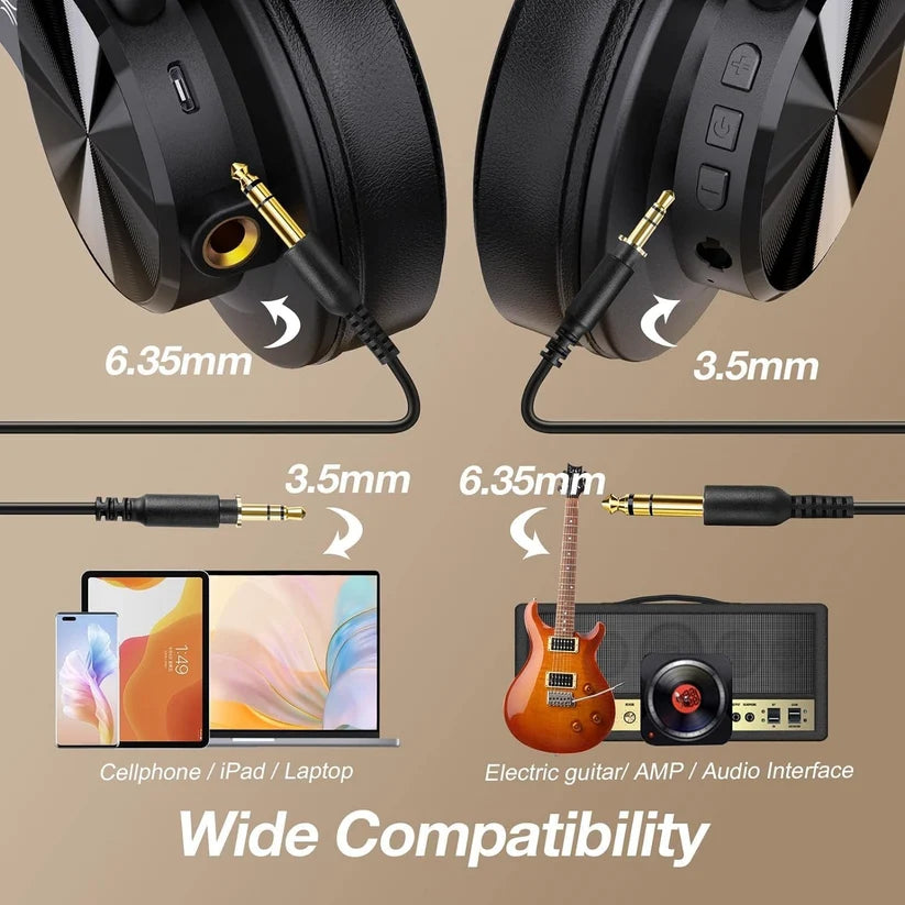 Black Bluetooth over-ear headphones for wireless listening while travelling