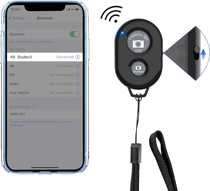 bluetooth remote shutter compatible with iphone and android devices for hands free photography
