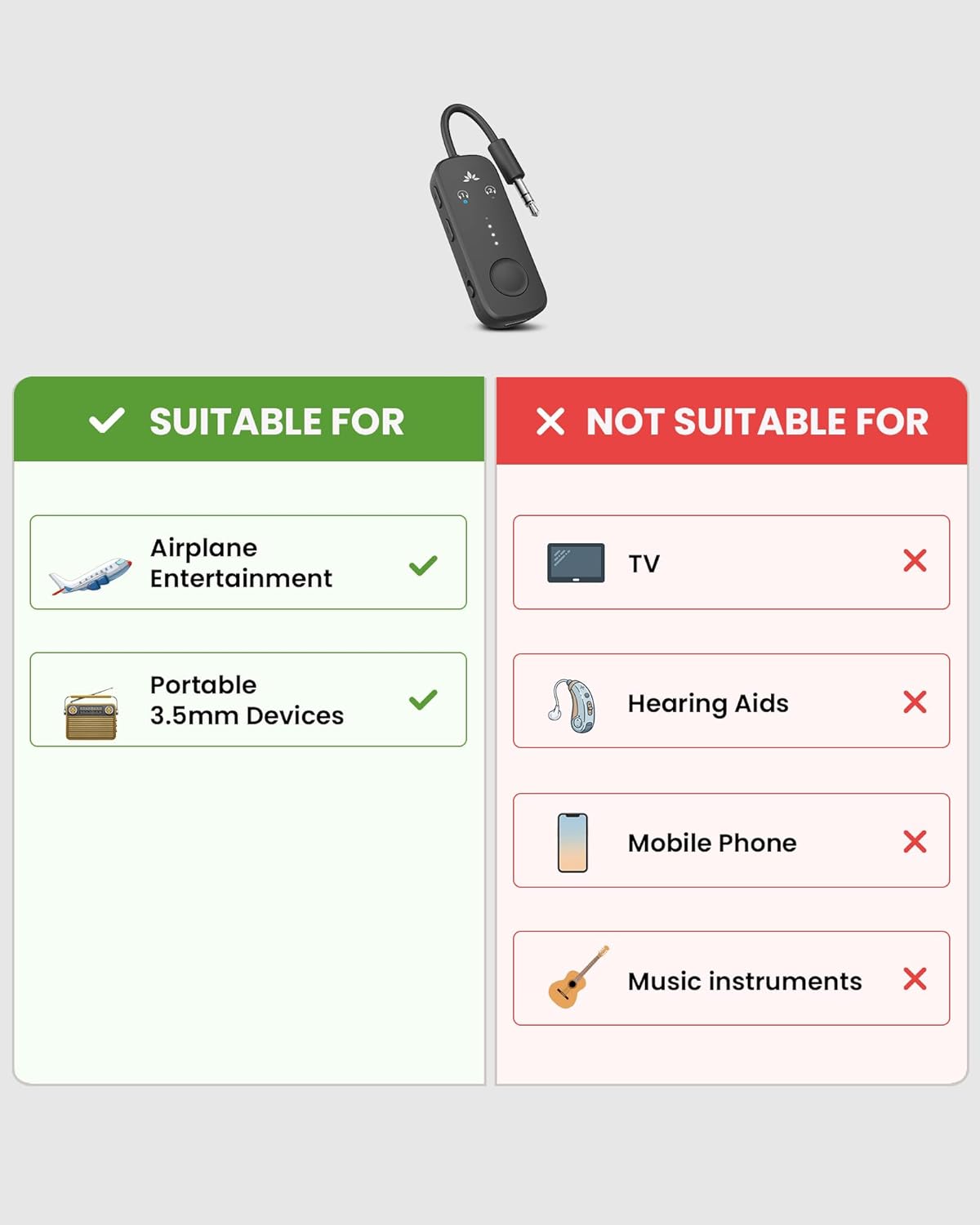 Bluetooth transmitter with support for two wireless headphones