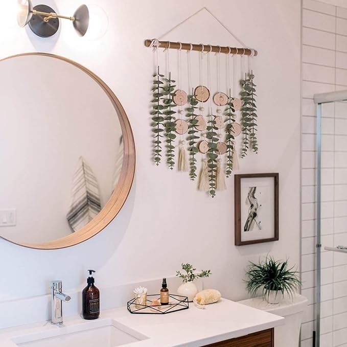 boho eucalyptus wall decor for nursery room with wooden stick design