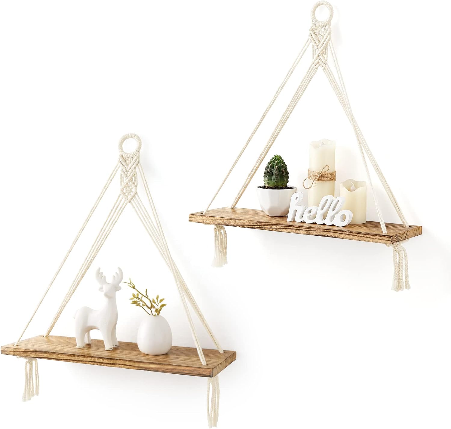 boho hanging shelves rustic wood set of 2 for wall decor