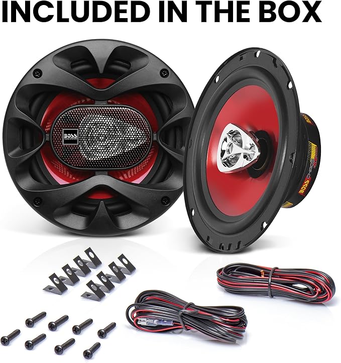 Closeup of BOSS Audio CH6530 6.5 Inch Car Speakers showing tweeters and coaxial design