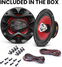 Closeup of BOSS Audio CH6530 6.5 Inch Car Speakers showing tweeters and coaxial design