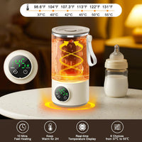 Portable milk warmer showing six adjustable temperature settings