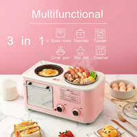 Electric breakfast cooking station with frying and baking functions