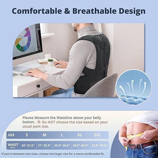 Breathable ergonomic back brace posture corrector for men and women for long-term comfort
