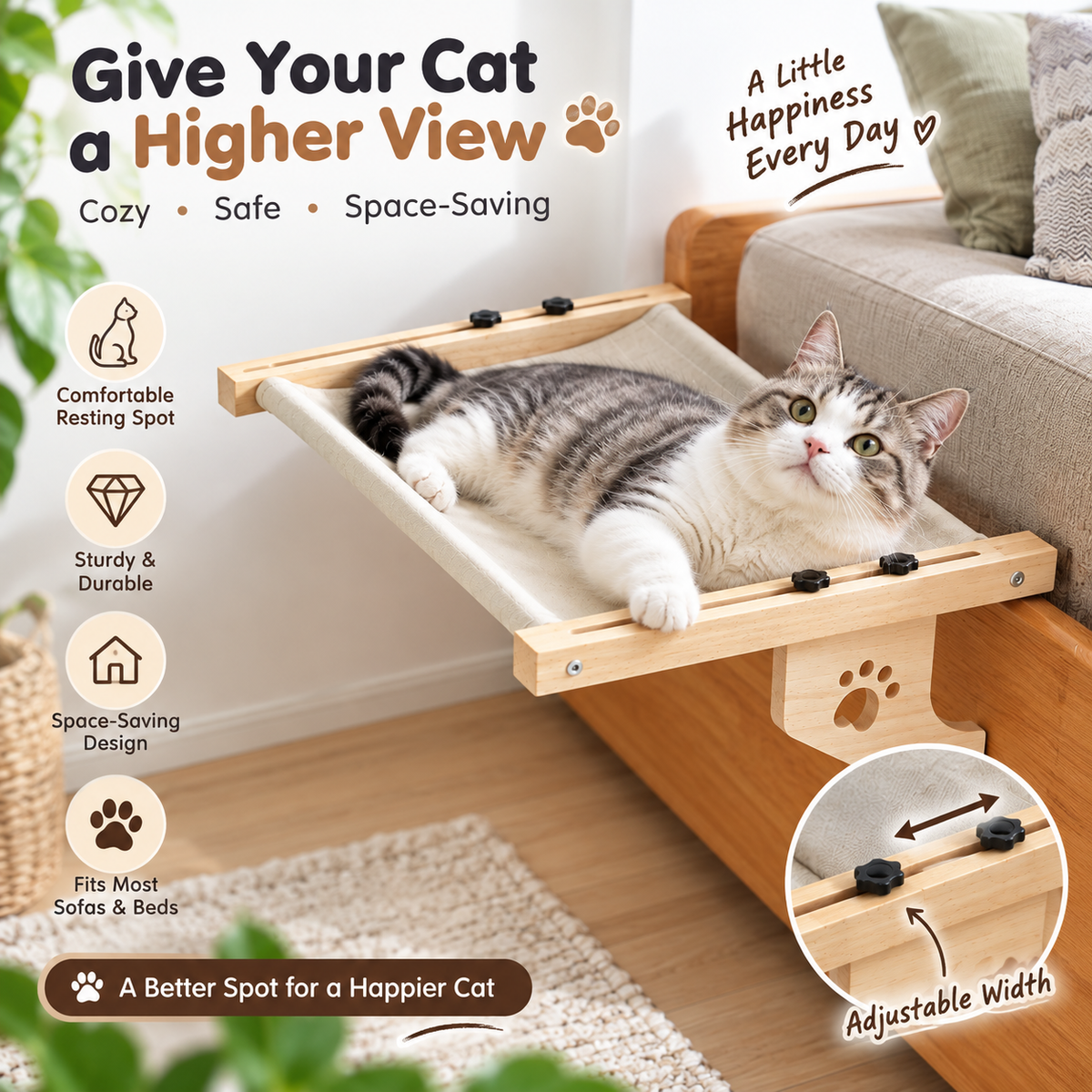 Breathable Cat Window Bed with Wooden Support Frame