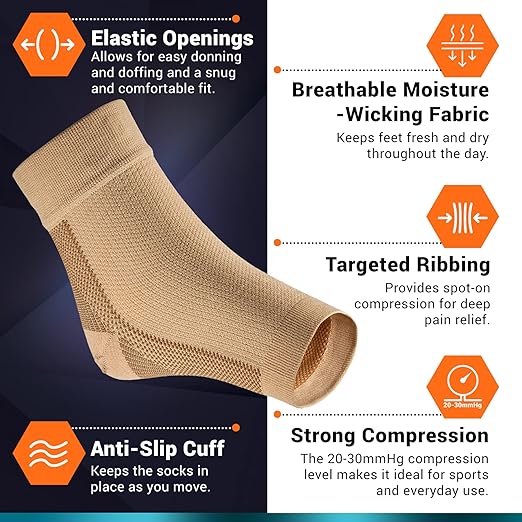 Breathable ankle compression socks for plantar fasciitis and Achilles tendonitis relief