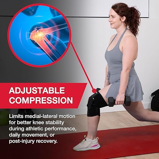 Back view of hinged knee brace with breathable neoprene material for comfort and long-term wear