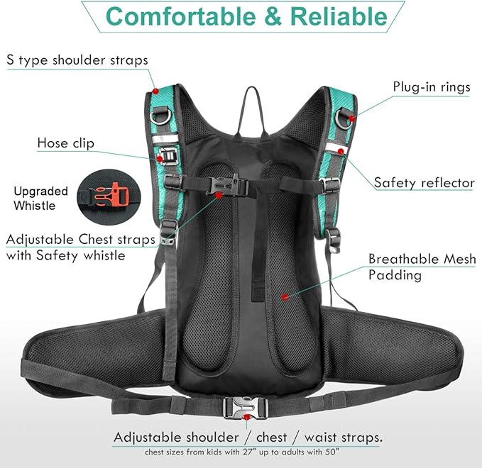 Breathable hydration backpack for men women and kids with ergonomic support straps