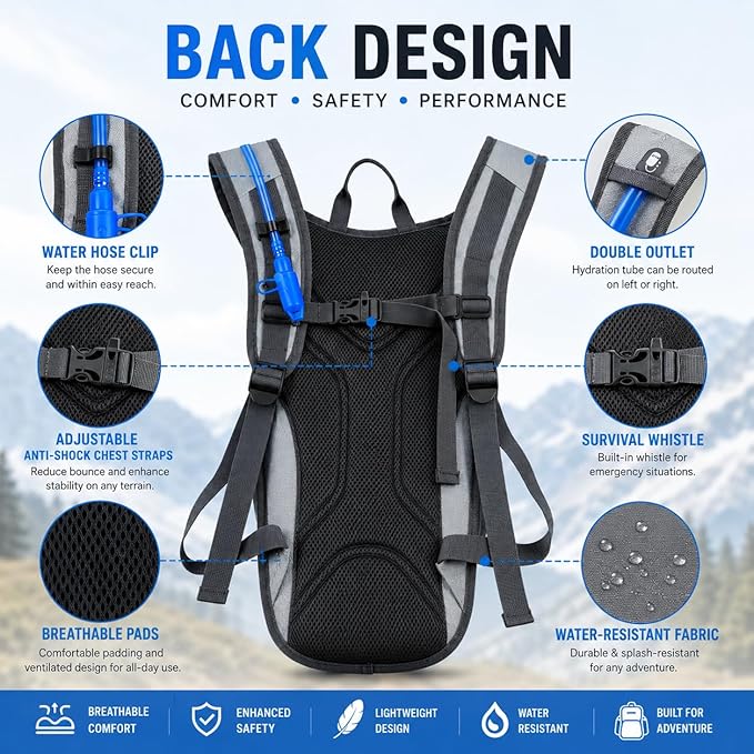 Breathable water backpack for men and women with ergonomic adjustable straps