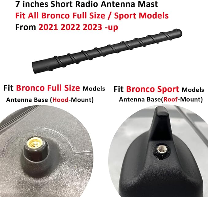 Packaging of 7" Bronco Short Antenna, Includes Warranty Card and User Manual