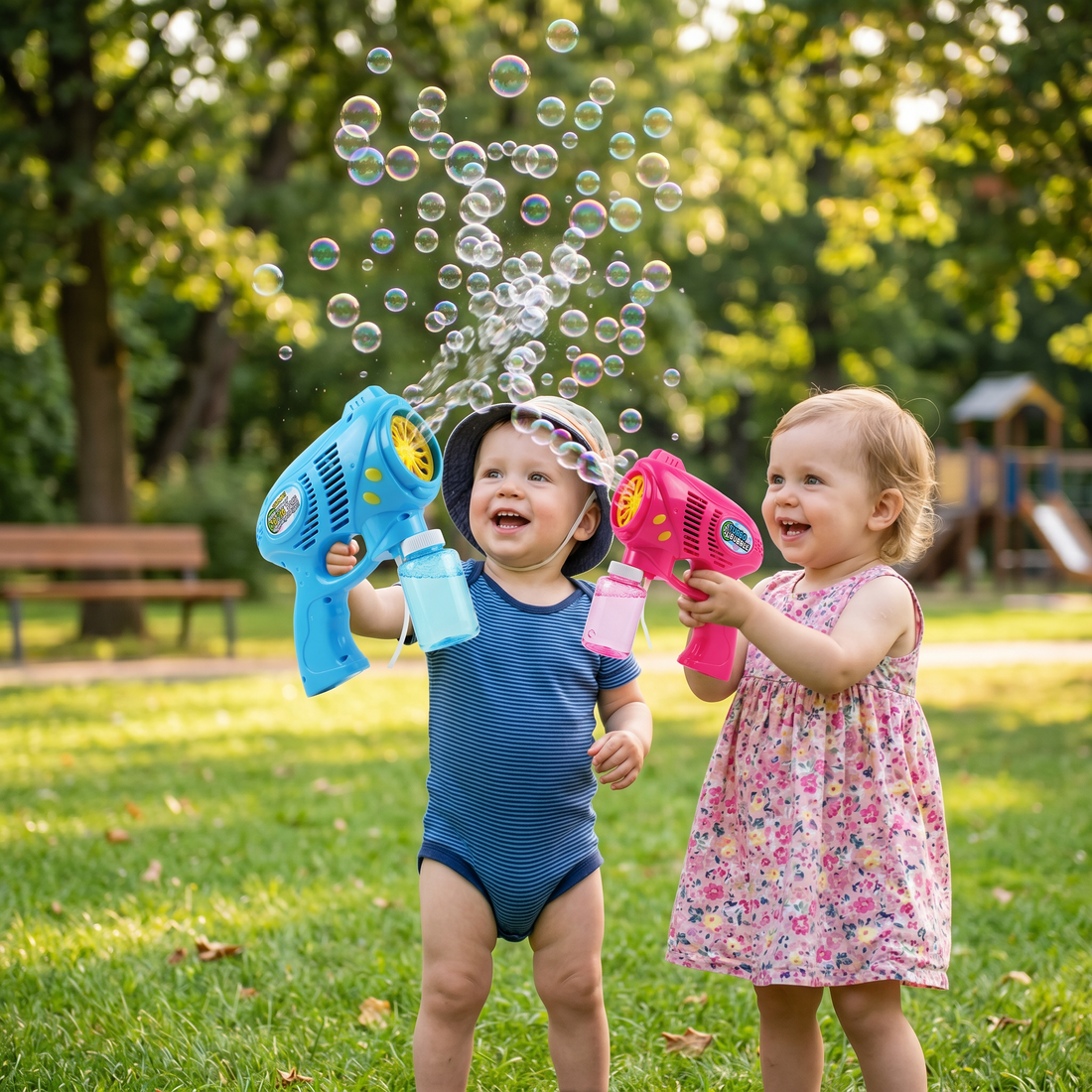 Bubble blower toy with refill solution for kids