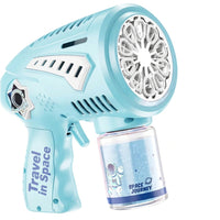 Rechargeable bubble gun for kids featuring a handheld electric bubble blower design.