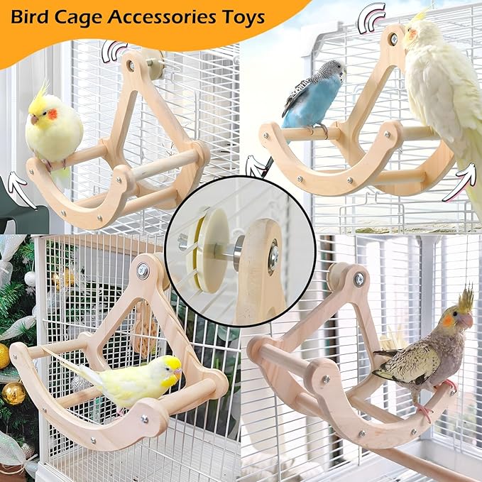 Budgie Cockatiel Perch Toy Interactive Wooden Rocking Toy