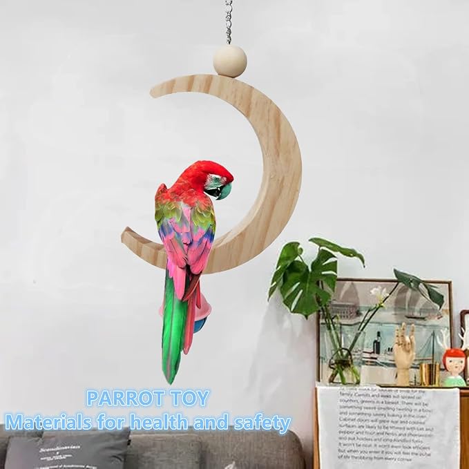 Budgie and Cockatiel Swing Toy with Moon Shaped Wooden Perch