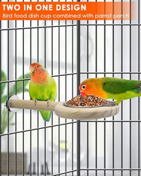 Budgie Lovebird Perch with Feeding Cup Wooden Cage Toy