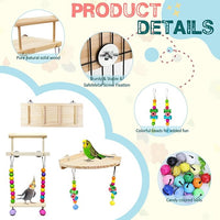 Budgie Lovebird Toy Set Wooden Ladder Swing and Bungee Toy