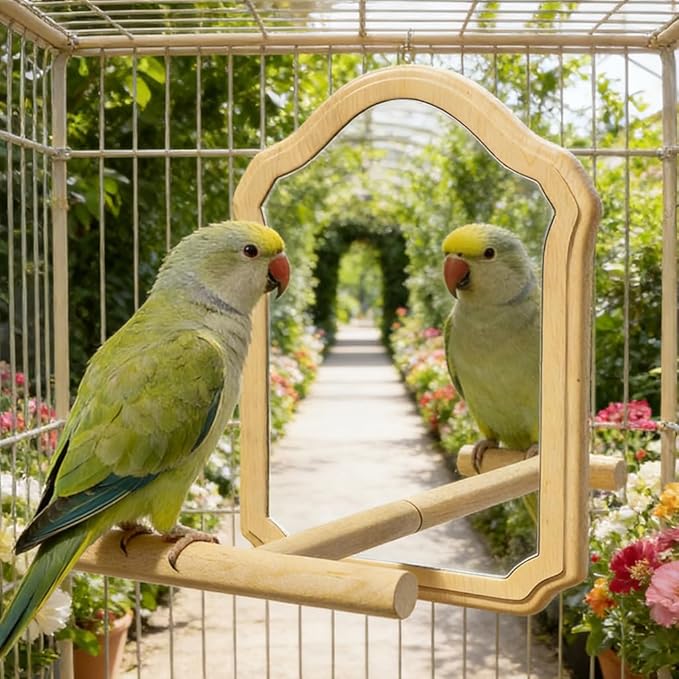 budgie parakeet mirror perch for cage enrichment