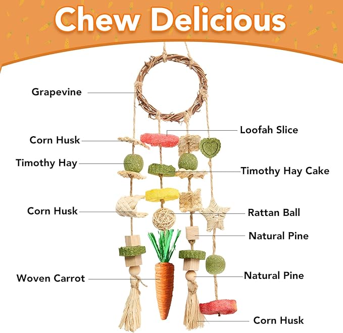 bunny cage hanging chew toy for teeth grinding