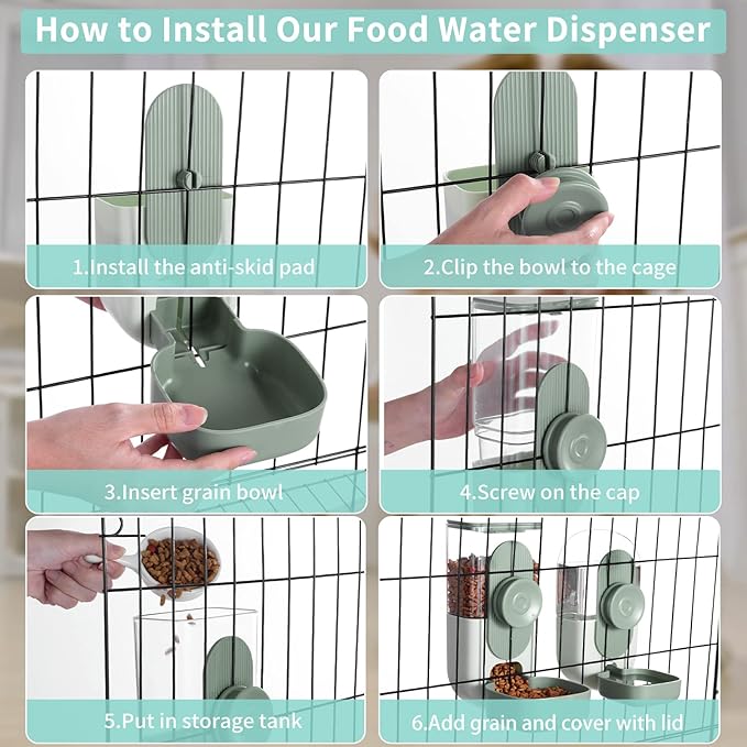 Bunny Food and Water Dispenser Set with Gravity Feeding and Hanging Design