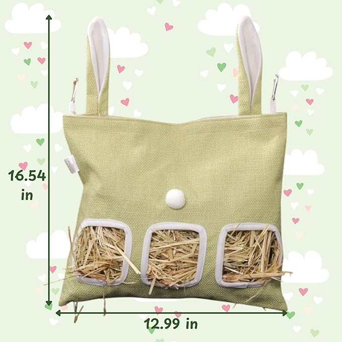 Bunny Hay Feeder Holder with Spacious Storage for Hay in Green
